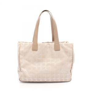 CHANEL New Travel Line MM Tote Bag, Canvas and Leather, Women's, Beige White,...